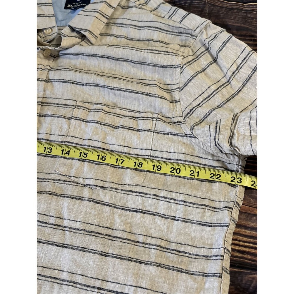 Ben Sherman Mens Shirt Size Large Button Front Striped Short Sleeve Linen Blend - Picture 7 of 9